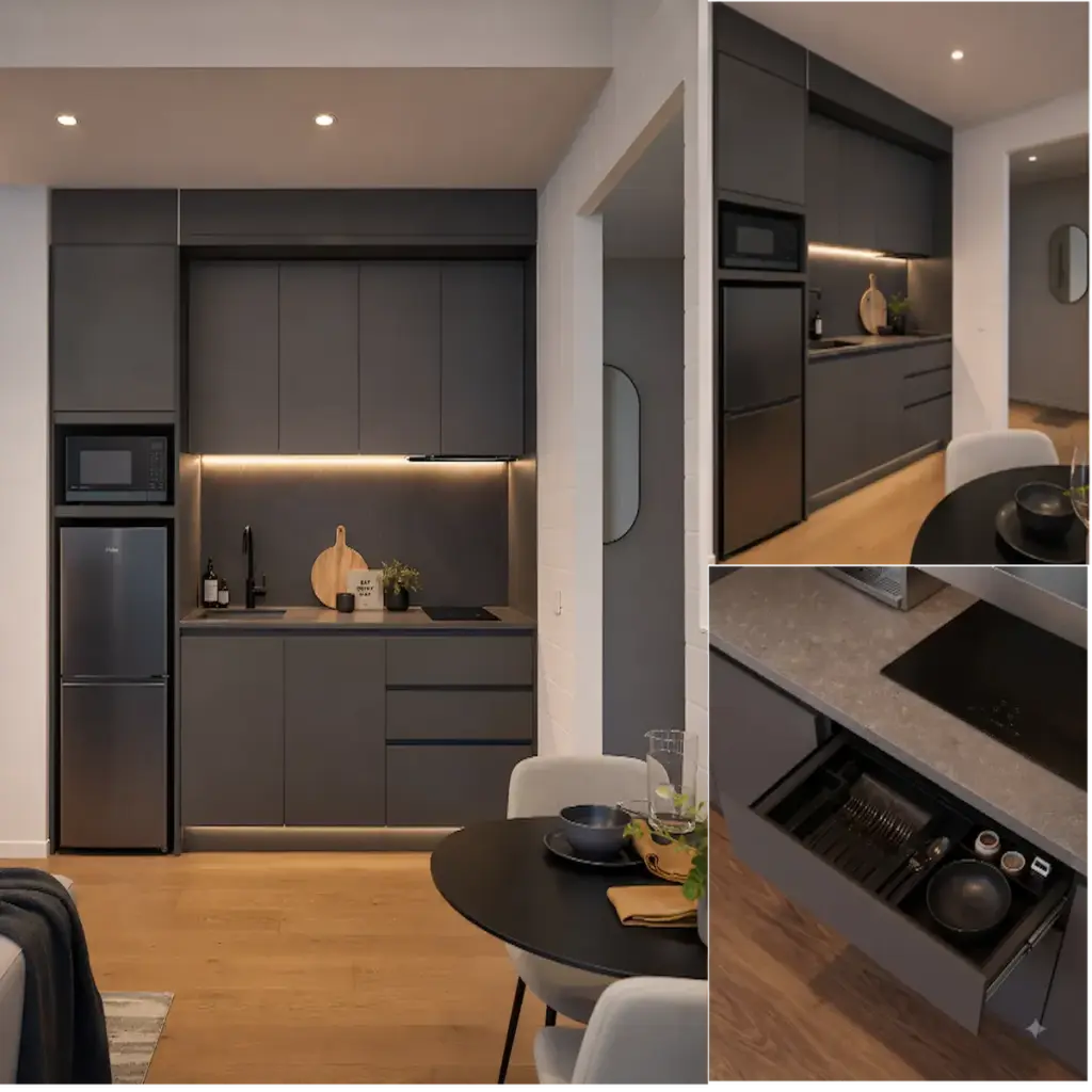 VCCUCINE-SGCP010-Minimalist Melamine Black Kitchen Joinery for Australian