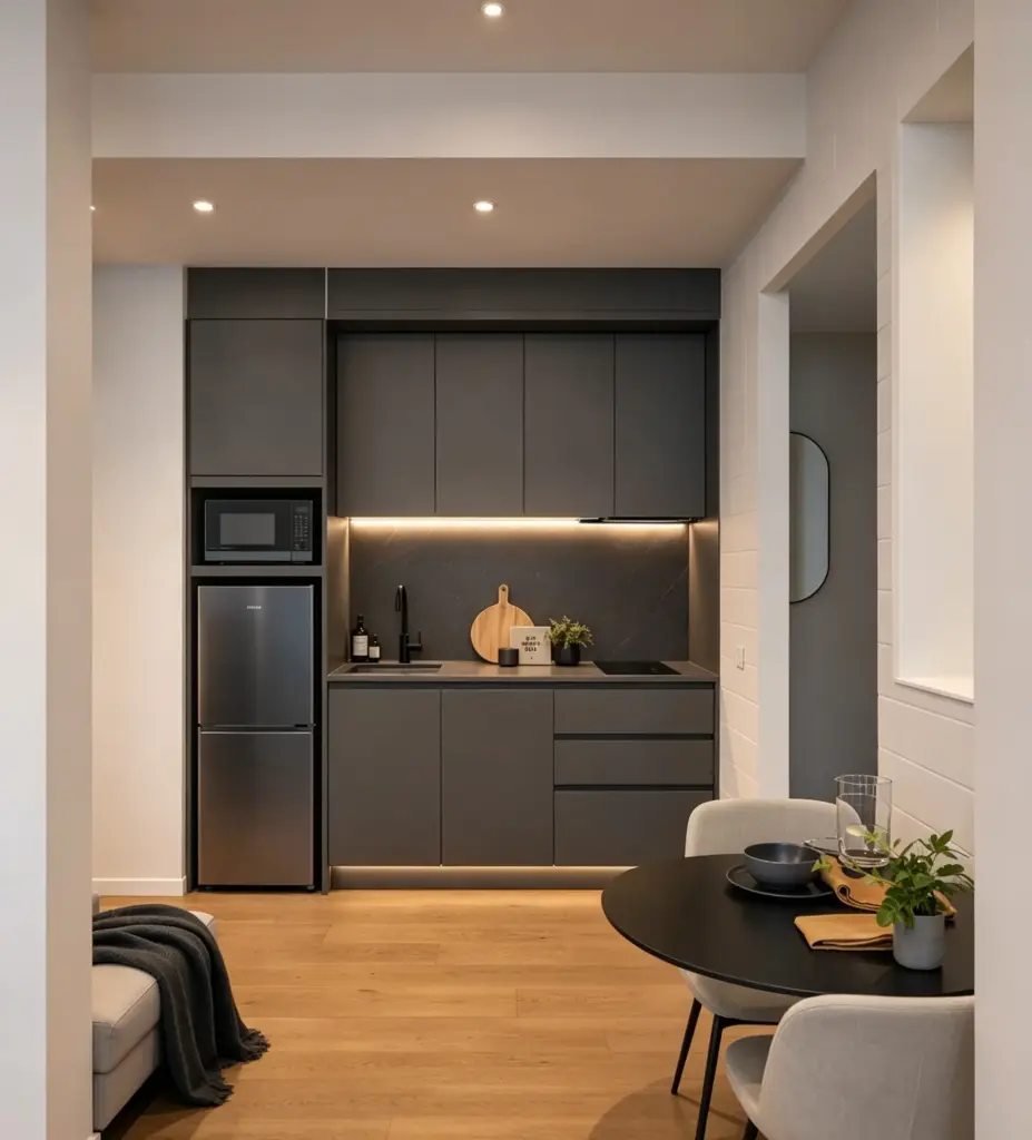 VCCUCINE-SGCP010-Minimalist Melamine Black Kitchen Joinery for Australian