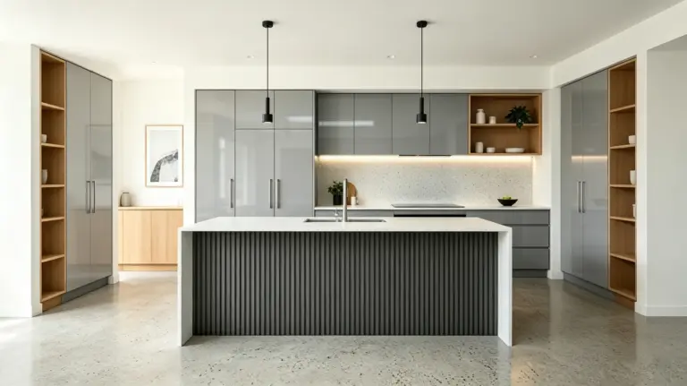VCCUCINE-SBFD006- Minimalist Grey 2PAC Modern Kitchen Cabinetry with Fluted Island for Australia Project