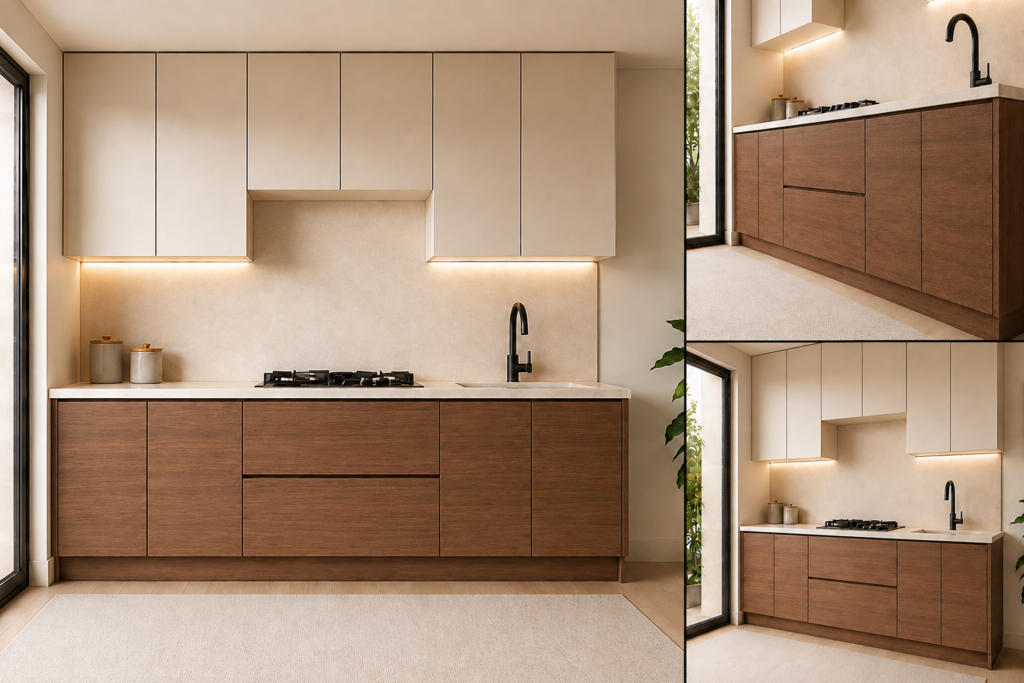 VCCUCINE-OWWN Modern 2Pac Walnut Handleless Kitchen Cabinetry for AU Apartment Projects