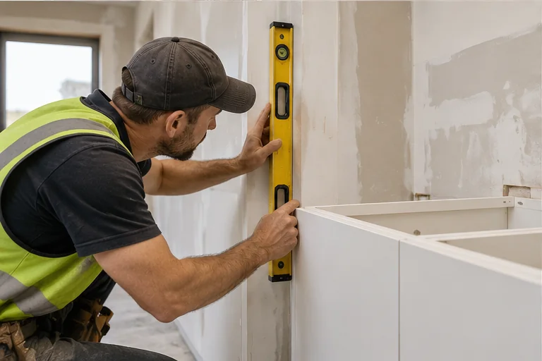 Illustrative kitchen cabinetry shop drawing and site tolerance planning for builders
