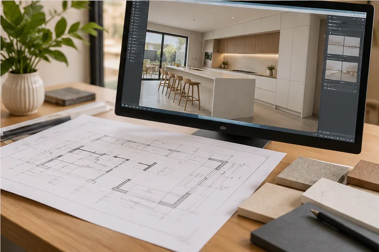 3D kitchen cabinetry concept and shop drawing review support for Australian builders