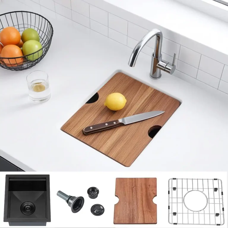 VCCUCINE 13 x 15 英寸 炮铜黑 T-304 不锈钢下嵌式工作台吧台水槽，16 号钢板，附带木质砧板，适用于商业项目