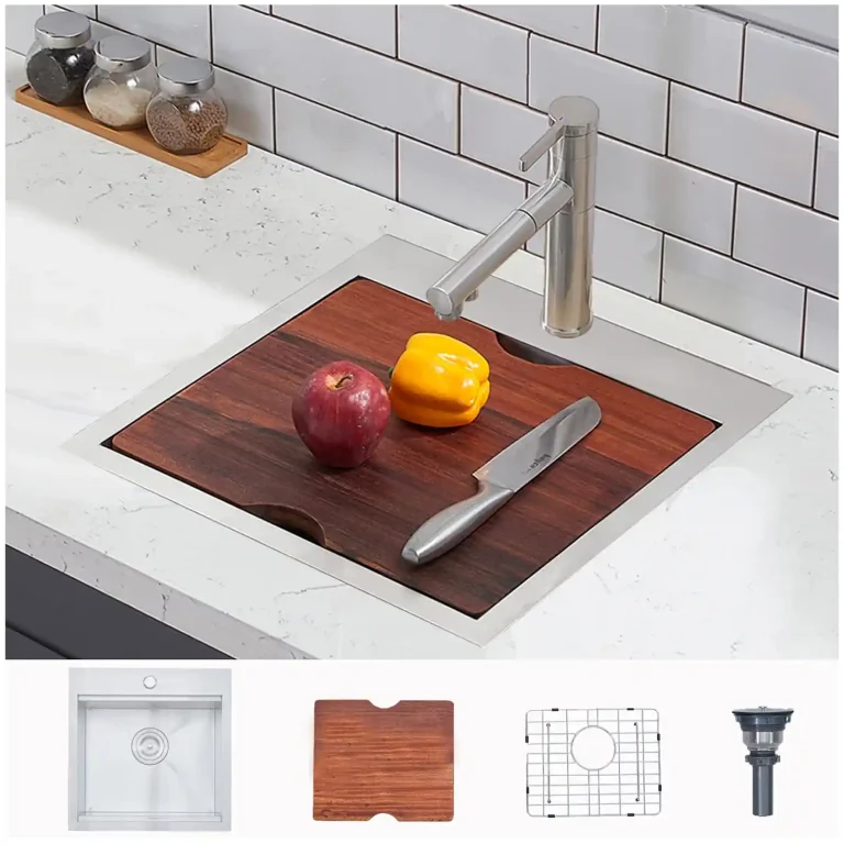 VCCUCINE 18英寸 × 18英寸 不锈钢台面式工作台水槽，带砧板和沥水架，适用于建筑商及住宅项目