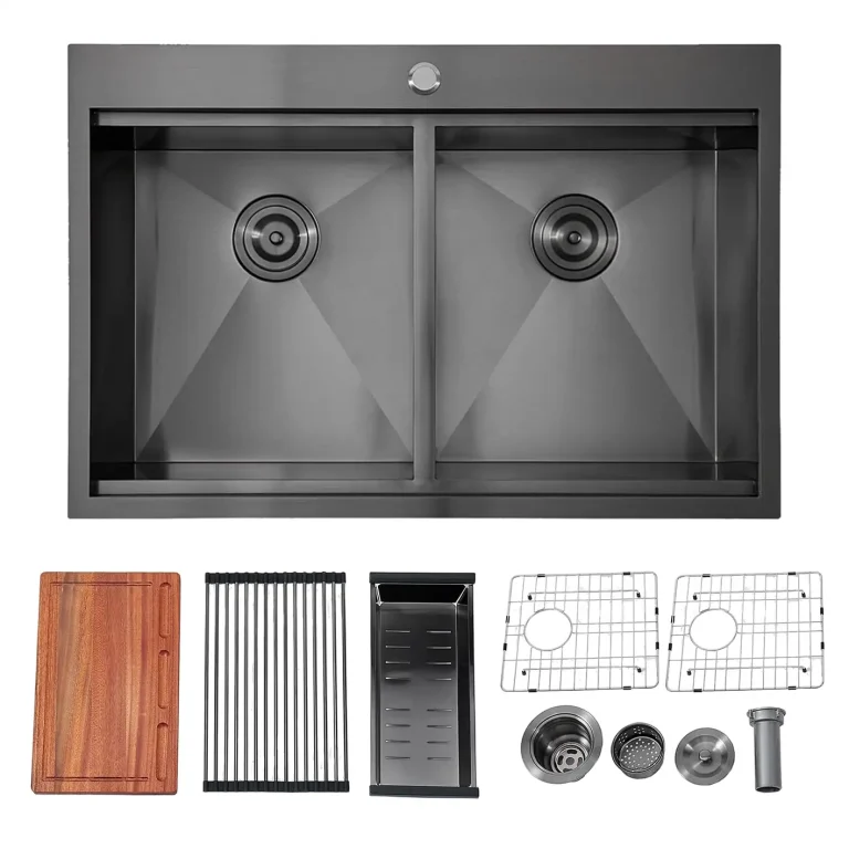 VCCUCINE 33×22 黑色嵌入式双槽水槽，带工作台边缘，适用于建筑商及工程项目