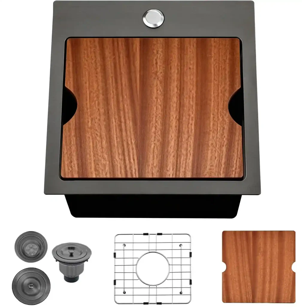 VCCUCINE 15英寸 × 15英寸 黑色不锈钢嵌入式工作台吧台水槽，适用于建筑商及住宅项目
