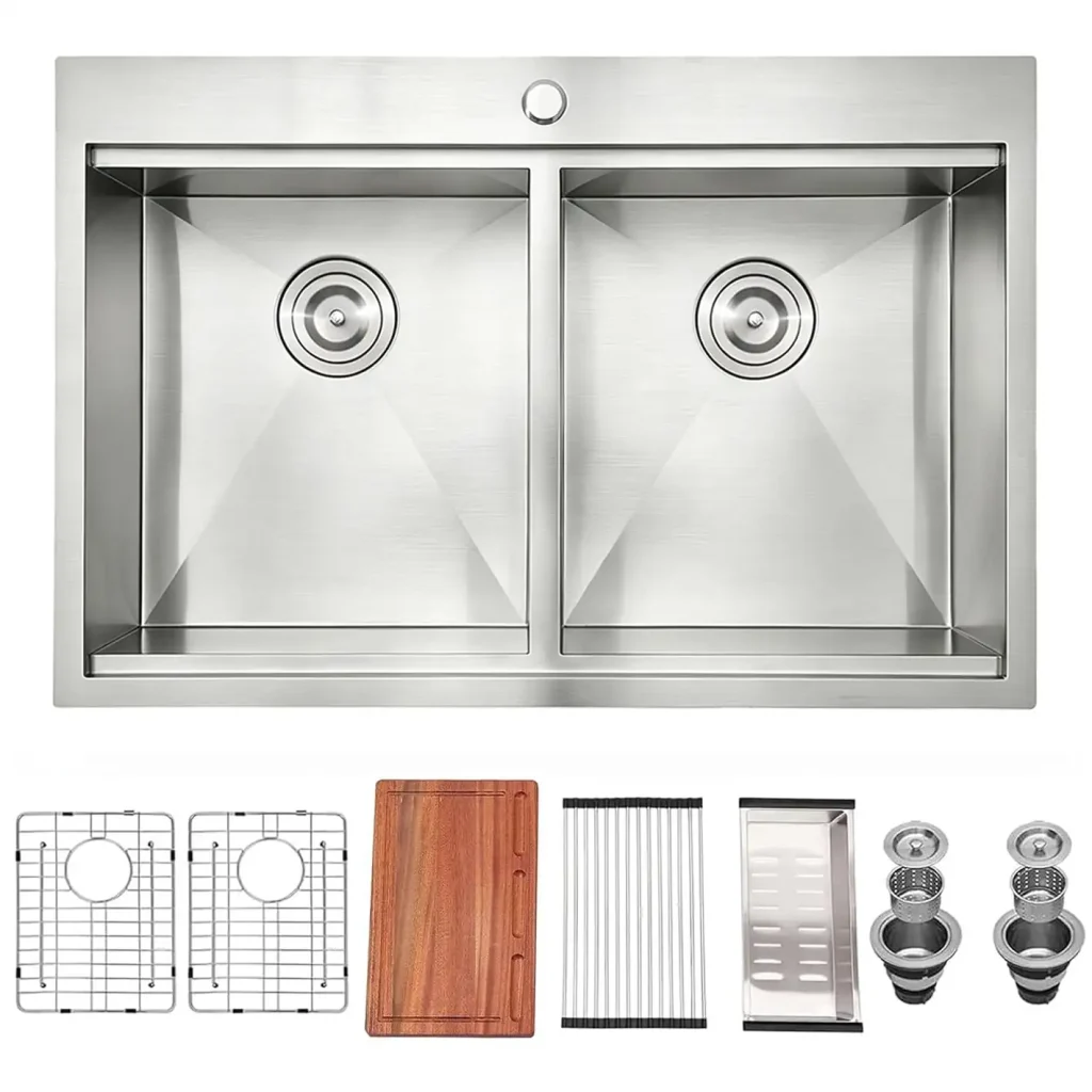 VCCUCINE 33×22 拉丝不锈钢台面式水槽——专为建筑商设计的50/50工作台布局