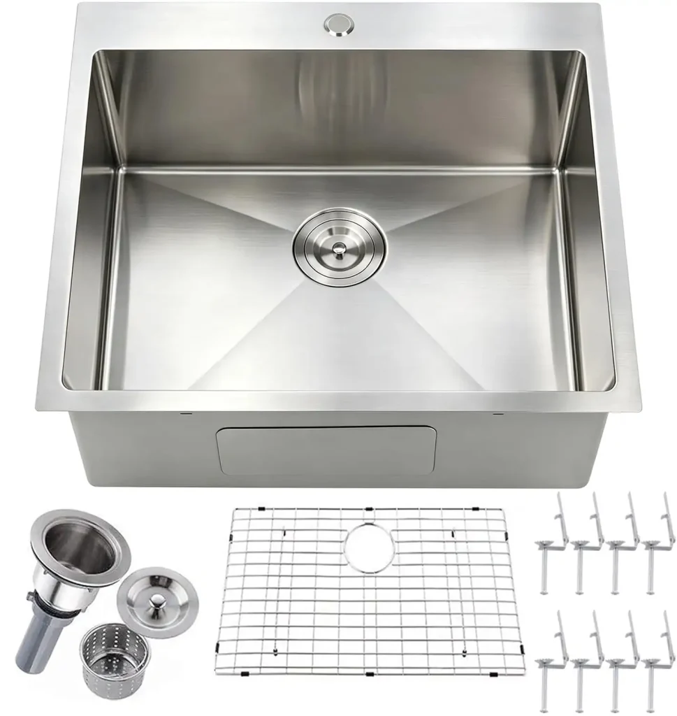 VCCUCINE 25 x 22 英寸拉丝不锈钢嵌入式单盆水槽，适用于厨房及卫浴供应商
