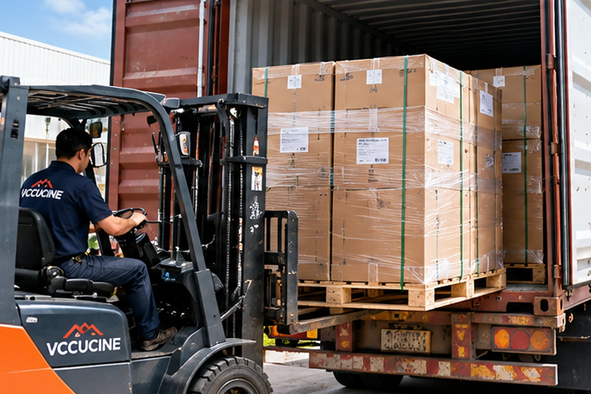 Kitchen cabinets loaded into container for export shipment